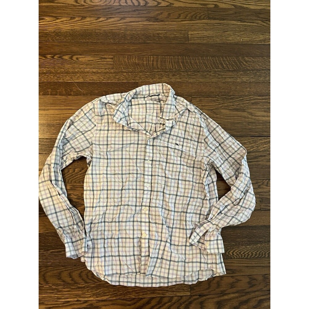 Vineyard Vines Featherweight Performance Shirt Men Large Purple Blue Long Sleeve